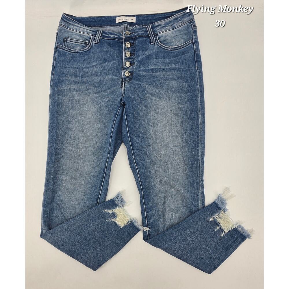 Flying Monkey Button-Fly Distressed Ankle Skinny … - image 1